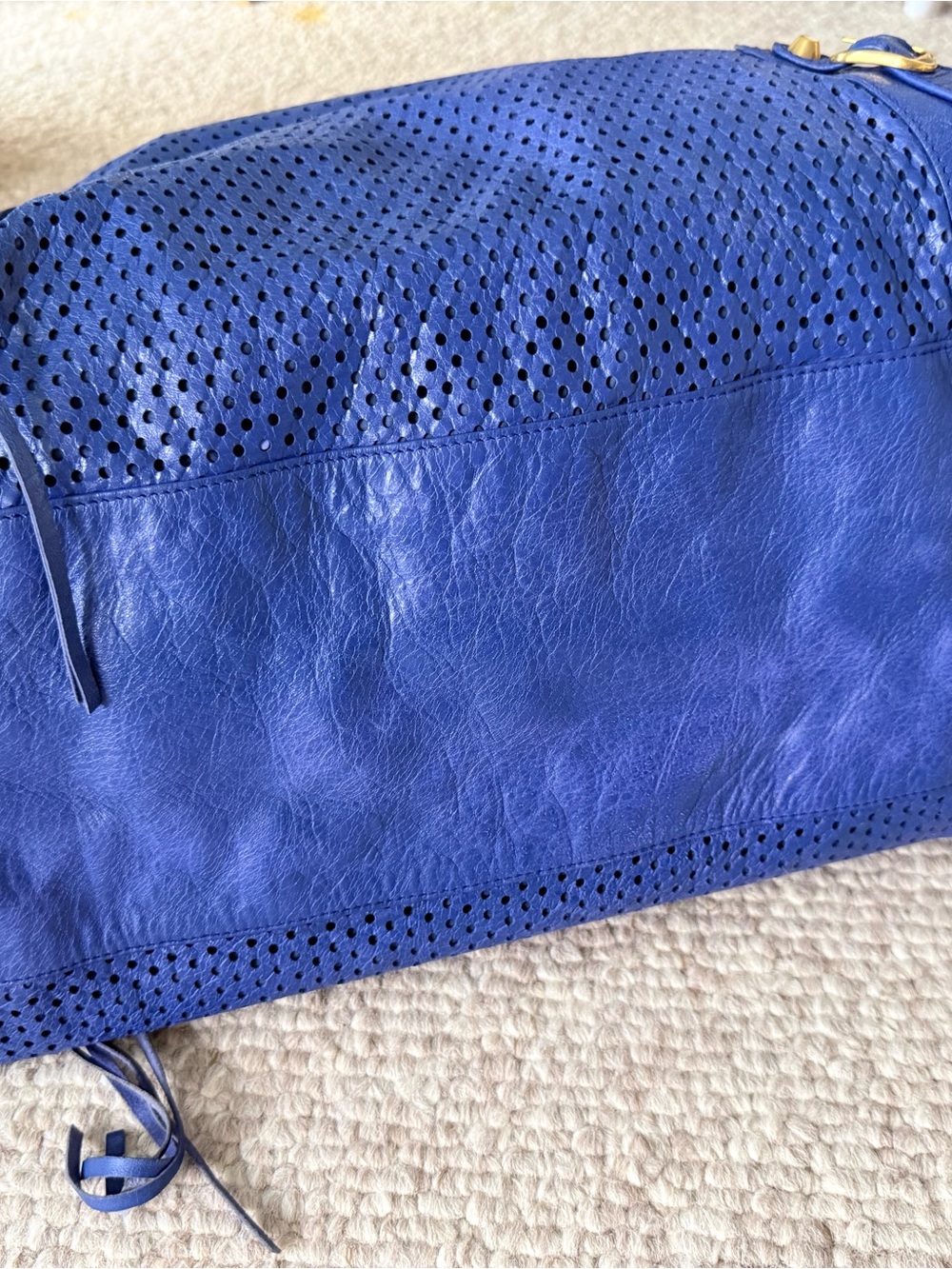 Balenciaga 2013 Blue Cross Perforated Lambskin Motorcycle City Bag (large) - Picture 8 of 17